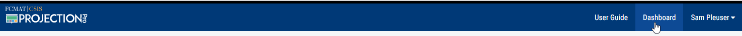 Image of header with location of Dashboard link