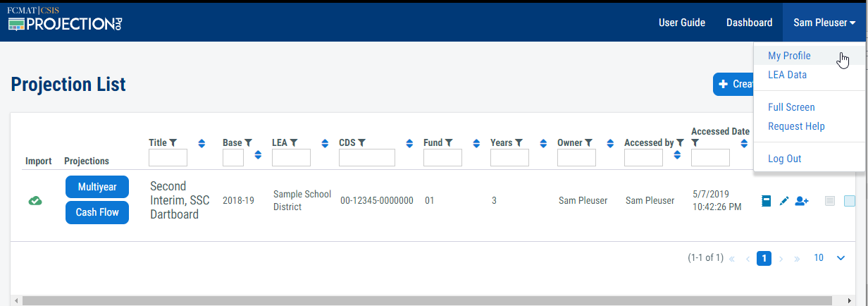 Image displaying location of My Profile menu item