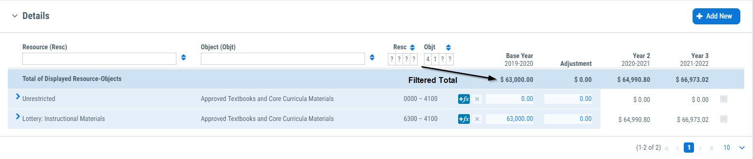 Image of 4-wildcard-wildcard-wildcard object filter and resulting filtered total